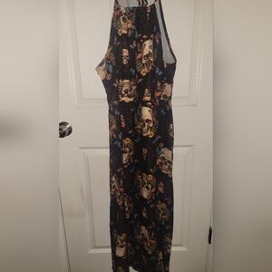 Skull Print Halter Maxi Dress